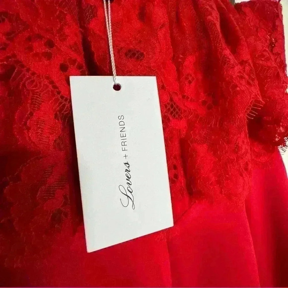 Lovers + Friends Sylvia Red Maxi Whimsigoth Lace Ruffle Satin Slit Dress Size S - Picture 13 of 16